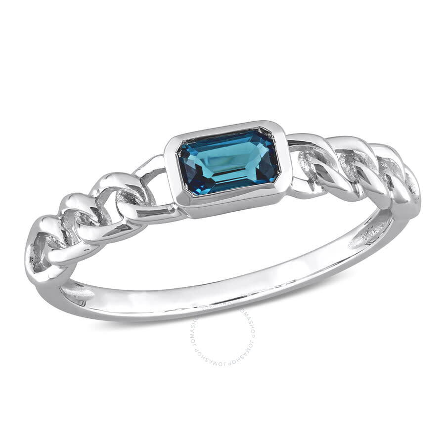 Amour 3/8 Ct Tgw Octagon London Blue Topaz Link Ring In 10k White Gold In White
