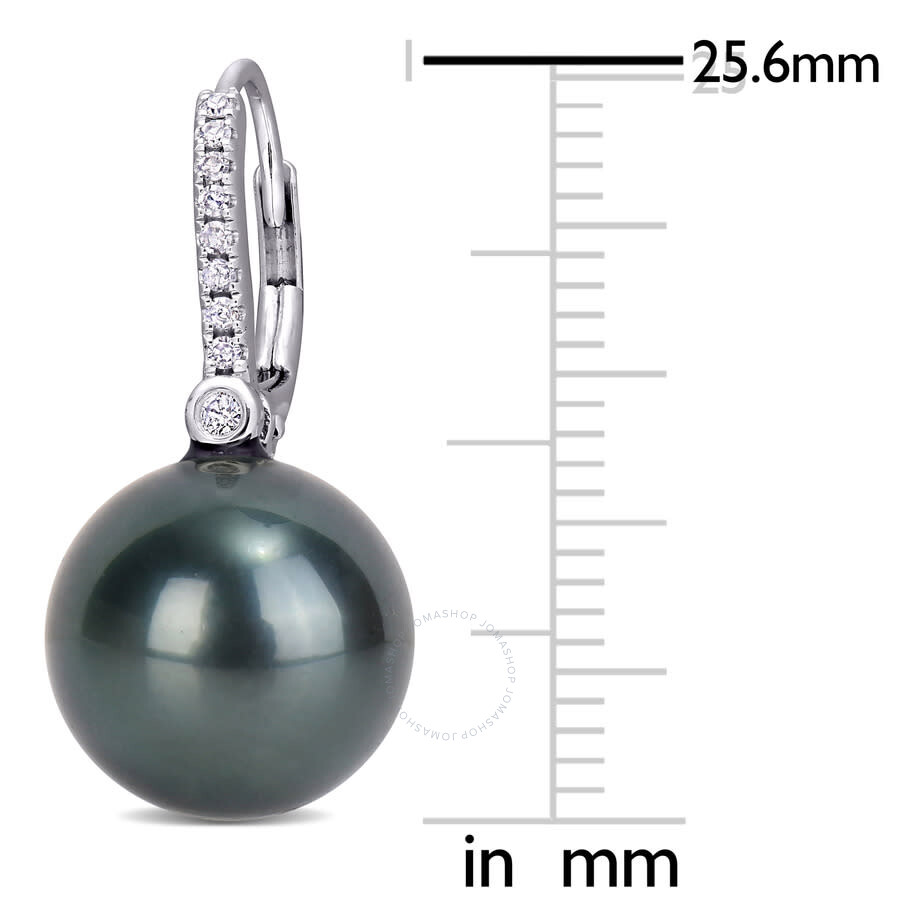 Shop Amour 11 - 12 Mm Black Tahitian Cultured Pearl And 1/8 Ct Tw Diamond Leverback Earrings In 10k White