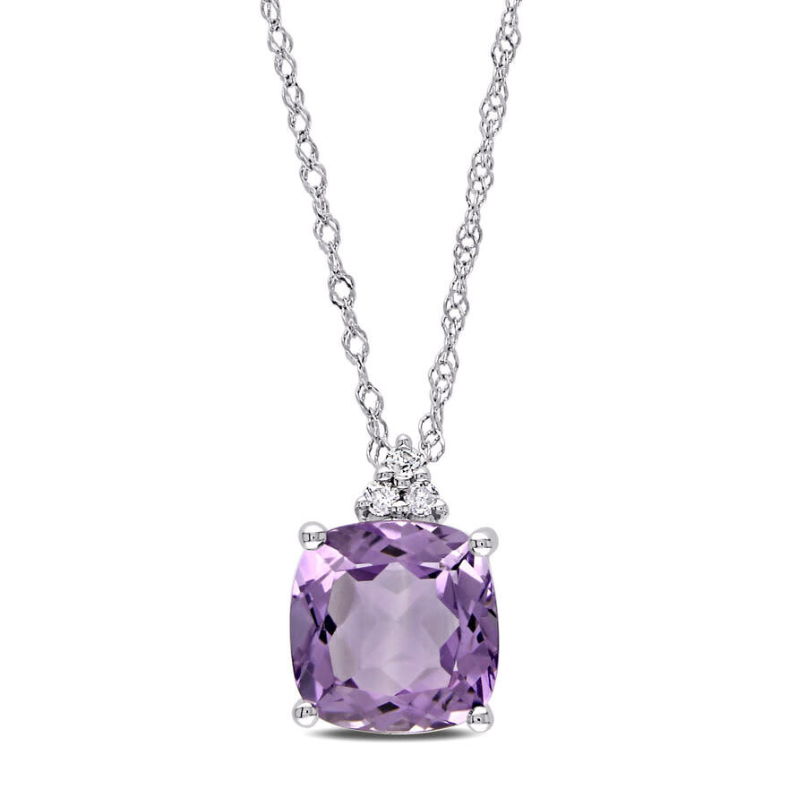 Shop Amour Cushion Cut Amethyst Pendant And Chain With Diamonds In 10k White Gold