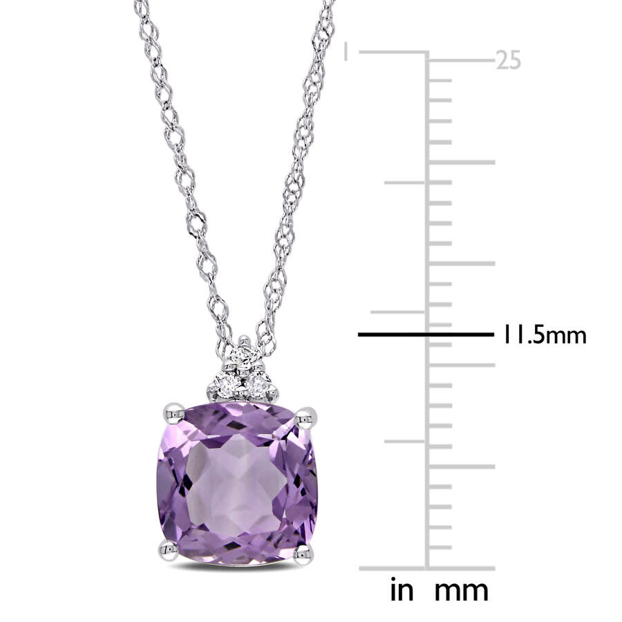 Amour Cushion Cut Amethyst Pendant And Chain With Diamonds In 10k White Gold In White