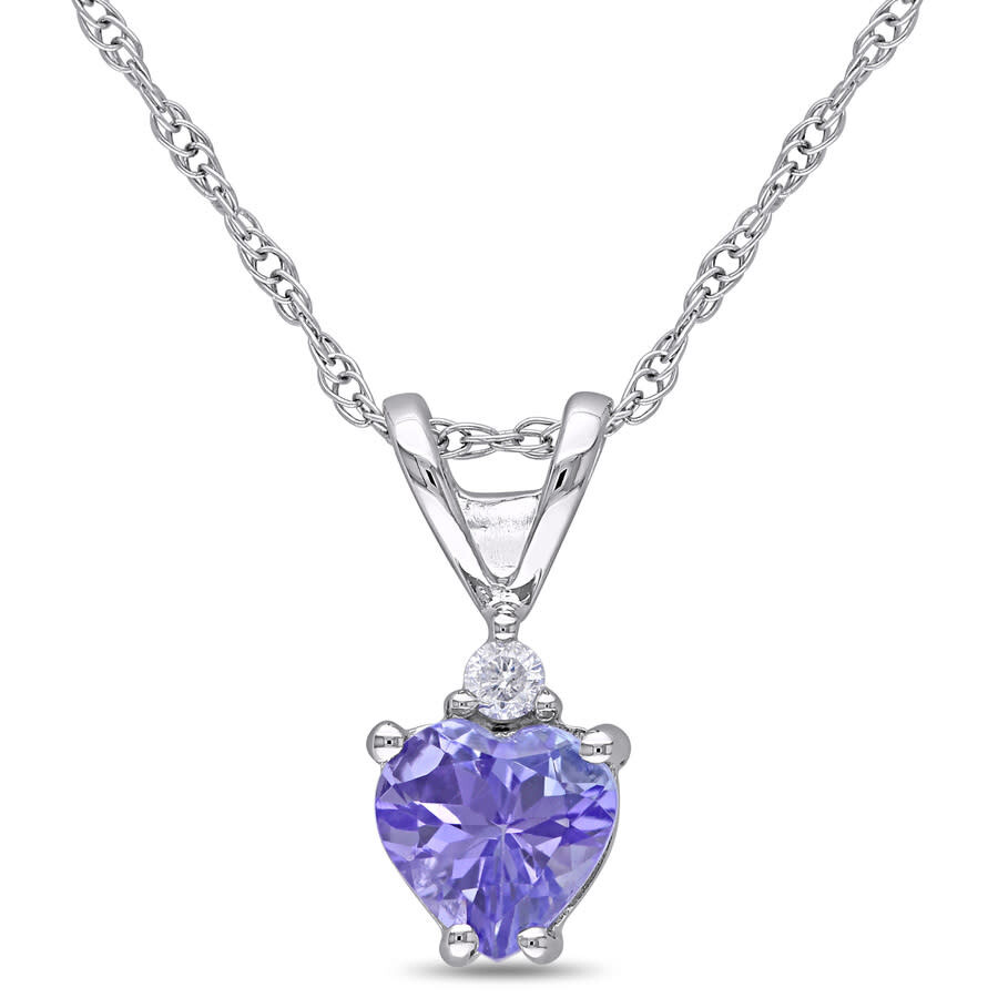 Amour Heart Shaped Tanzanite And Diamond Pendant With Chain In 10k White Gold In White