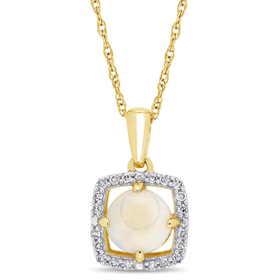Amour Opal And 1/10 Ct Tw Diamond Floating Square Halo Necklace In 10k Yellow Gold In Yellow