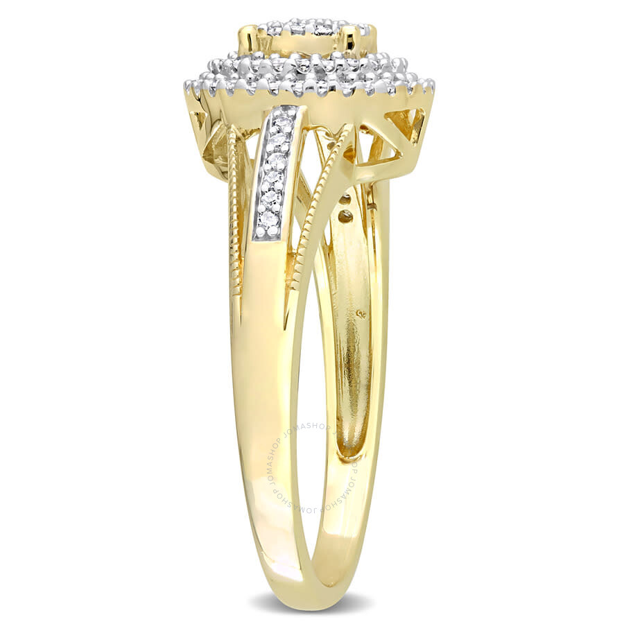 Amour 1/4 Ct Tdw Diamond Double Halo Oval Cluster Split Shank Ring In 10k Yellow Gold In Yellow