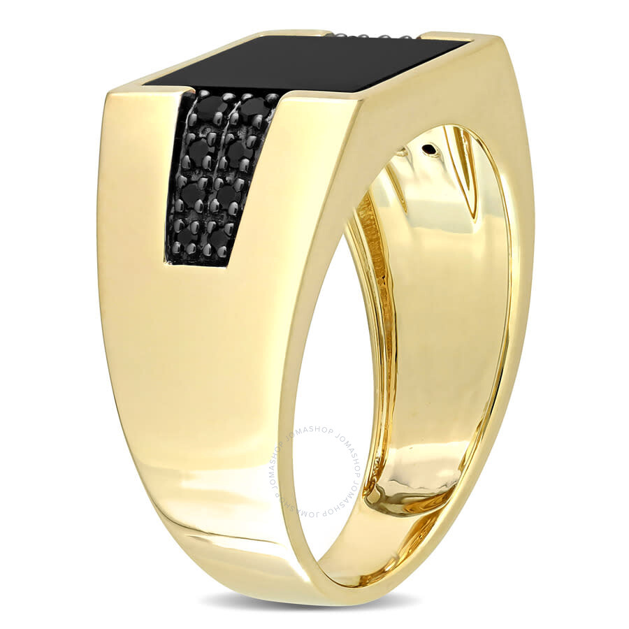 Shop Amour 8 Ct Tgw Black Onyx And 1/6 Ct Tw Black Diamond Men's Ring In 10k Yellow Gold