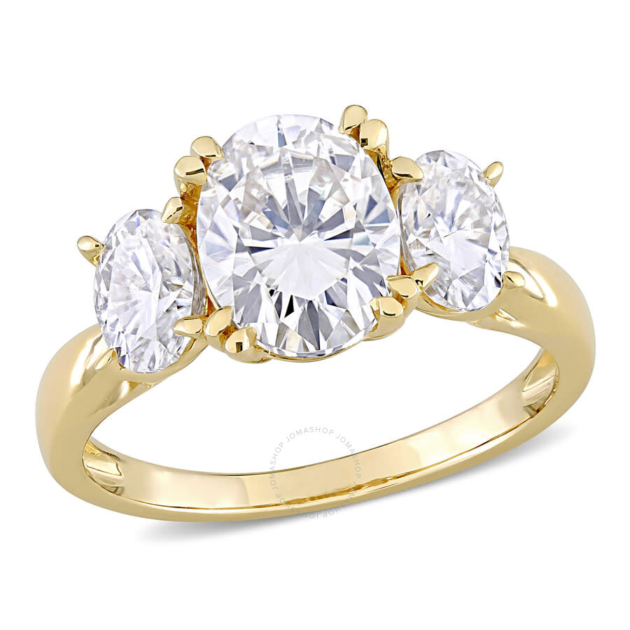 Amour 3 Ct Dew Created Moissanite 3-stoneengagement Ring In 10k Yellow Gold In Yellow