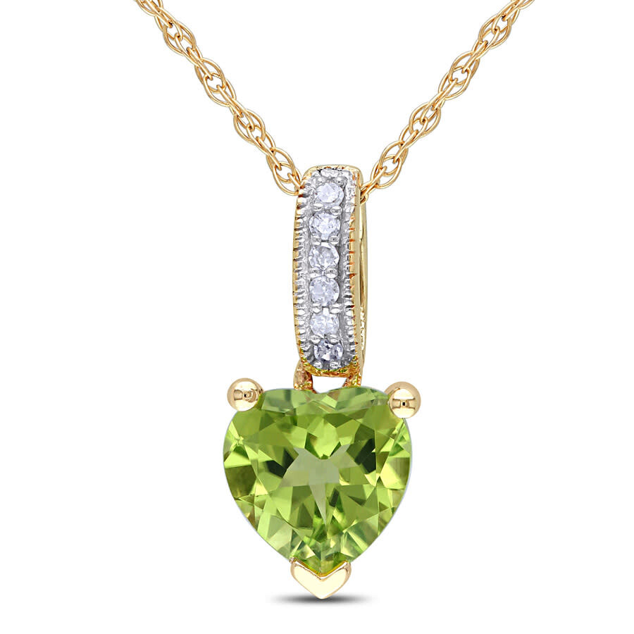 Amour Heart Shaped Peridot Pendant And Chain With Diamonds In 10k Yellow Gold In Yellow