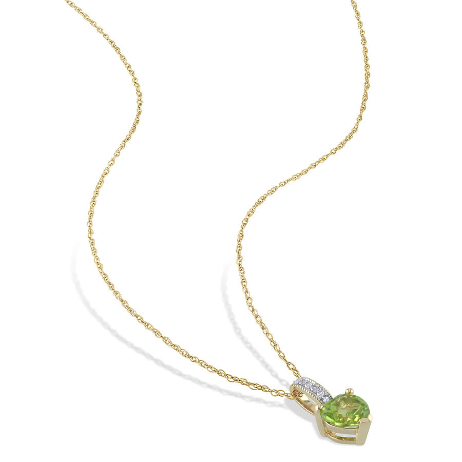 Amour Heart Shaped Peridot Pendant And Chain With Diamonds In 10k Yellow Gold In Yellow