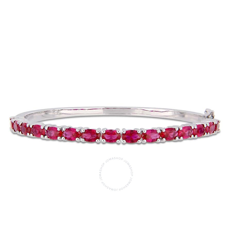 Amour 11-1/4 Ct Tgw Oval-cut Created Ruby Bangle In Sterling Silver In Red