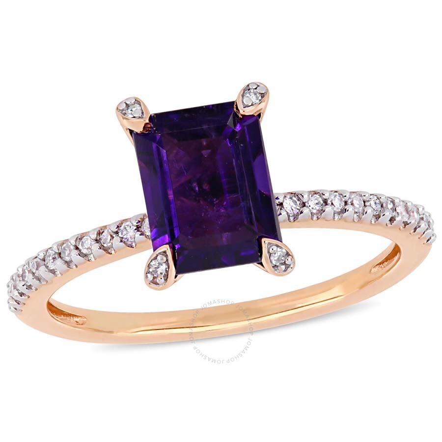 Shop Amour 1 1/2 Ct Tgw African Amethyst And 1/10 Ct Tw Diamond Ring In 10k Rose Gold In Amethyst / Gold / Gold Tone / Rose / Rose Gold / Rose Gold Tone