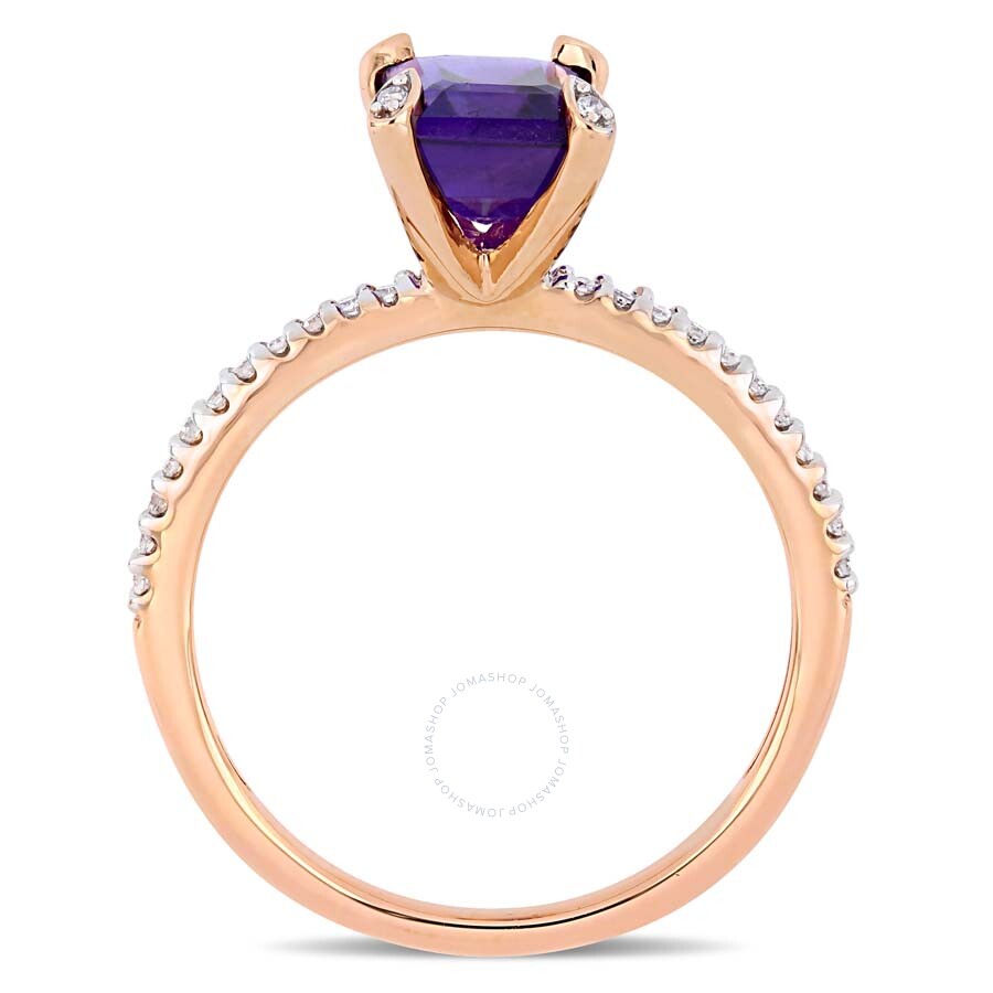 Shop Amour 1 1/2 Ct Tgw African Amethyst And 1/10 Ct Tw Diamond Ring In 10k Rose Gold In Amethyst / Gold / Gold Tone / Rose / Rose Gold / Rose Gold Tone