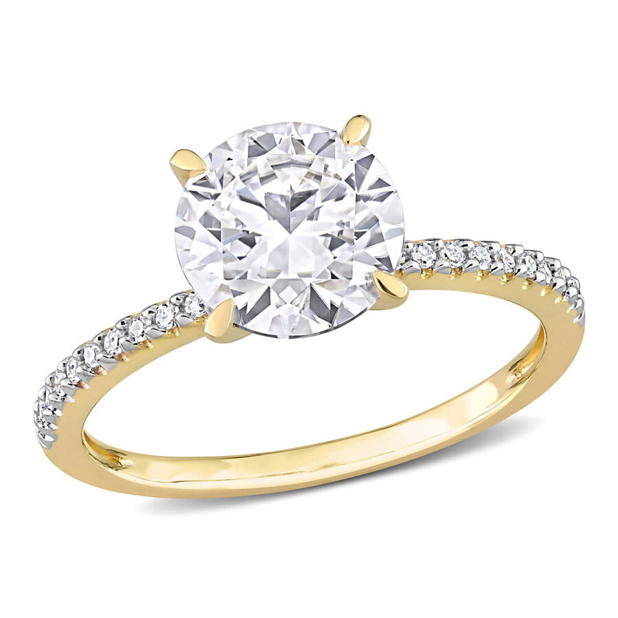 Amour 1 4/5 Ct Dew Created Moissanite And 1/10 Ct Tdw Diamond Engagement Ring In 14k Yellow Gold In Yellow