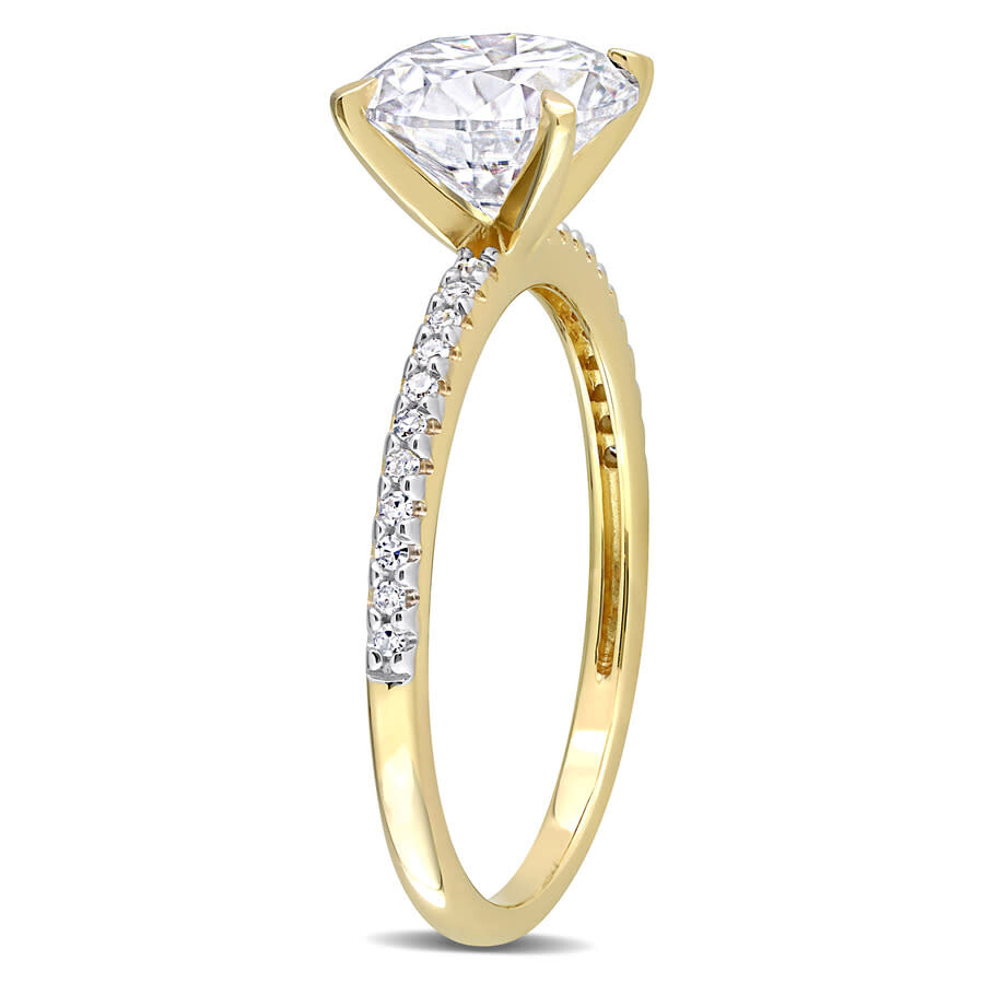 Amour 1 4/5 Ct Dew Created Moissanite And 1/10 Ct Tdw Diamond Engagement Ring In 14k Yellow Gold In Yellow