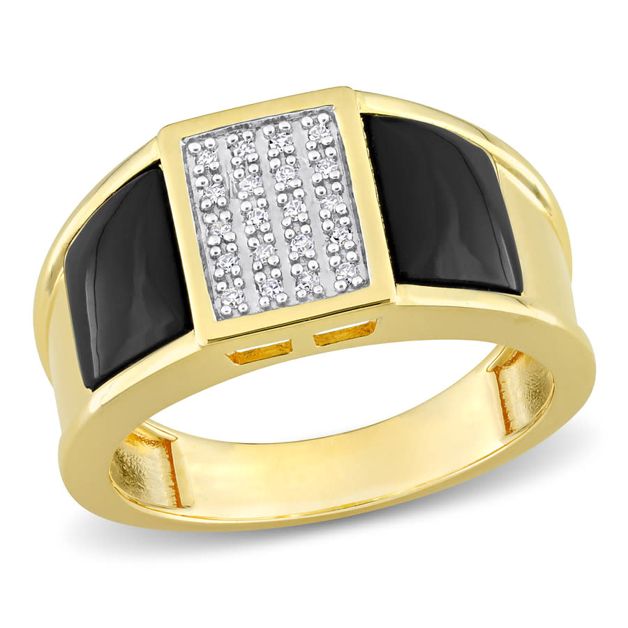 Amour 1/10 CT Diamond TW And 2 CT TGW Black Onyx Fashion Ring Yellow Silver