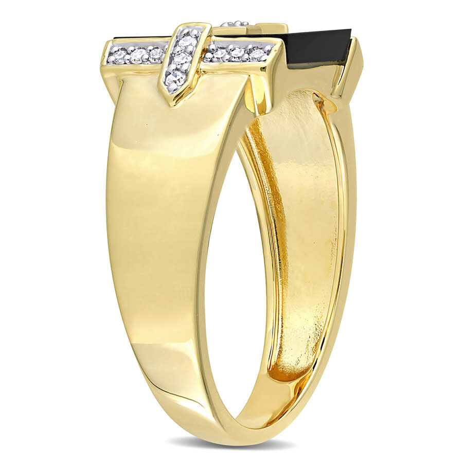 Amour 8 Ct Tgw Square Black Onyx And 1/10 Ct Tw Diamond Men's Ring In Yellow Plated Sterling Silver In Yellow