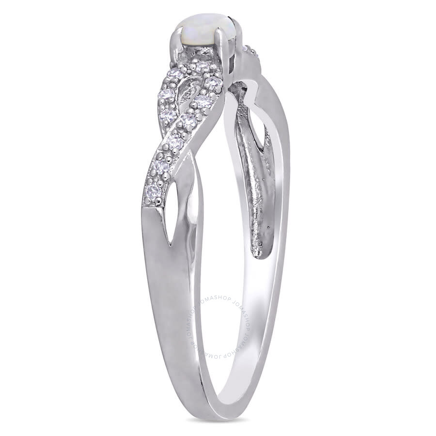 Amour 1/10 Ct Tw Diamond And Opal Infinity Ring In Sterling Silver In White