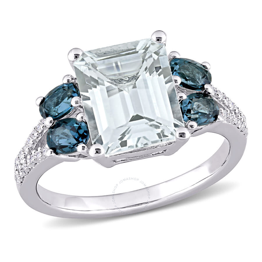 Shop Amour 4 Ct Tgw Ice Aquamarine And London-blue Topaz With 1/10 Ct Tw Diamond Ring In Sterling Silver In White