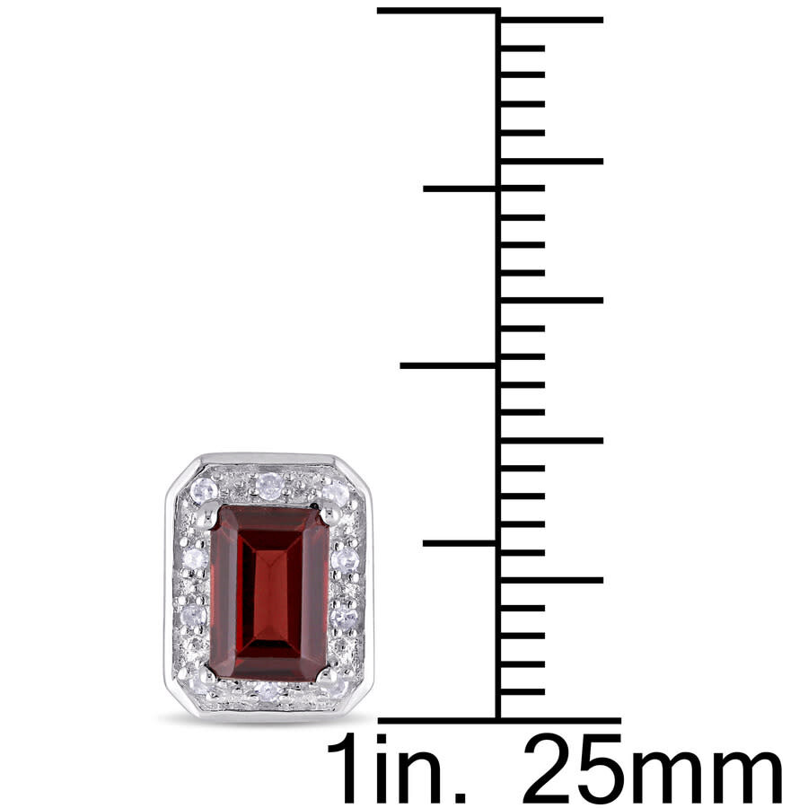 Amour 1/10 Ct Tw Diamond And Garnet Halo Stud Earrings In Sterling Silver In White