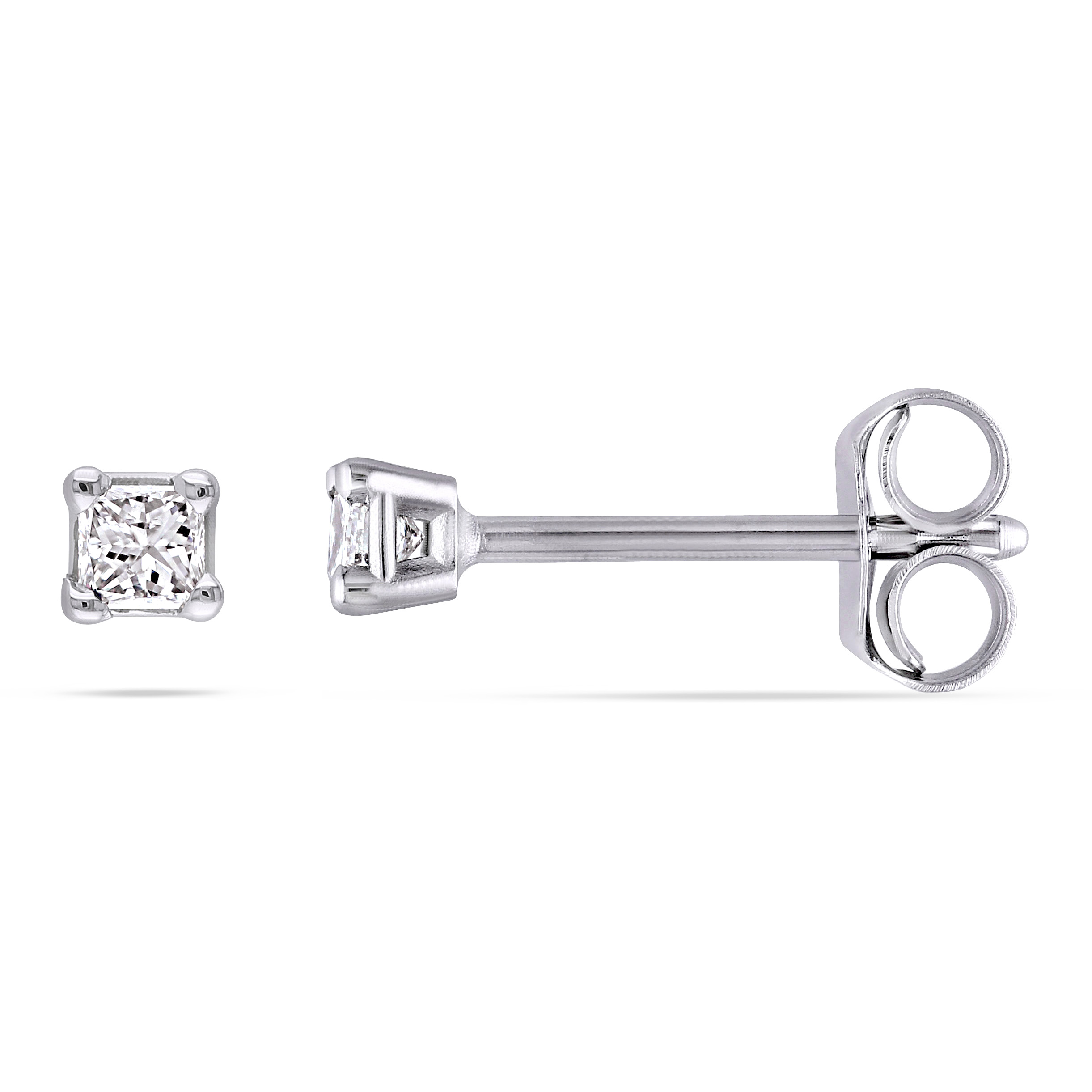 Amour 1/10 CT TW Princess Cut Diamond Stud Earrings In 14K White Gold ...
