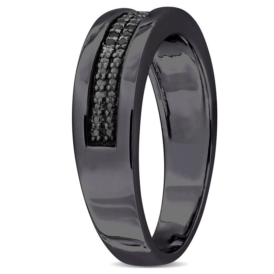 Amour 1/10ct Tdw Black Diamond Double Row Men's Ring In Black Rhodium Plated Sterling Silver In Black
