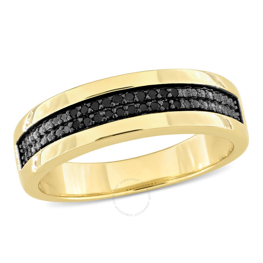 Shop Amour 1/10ct Tdw Black Diamond Men's Double Row Anniversary Band In Yellow Plated Sterling Silver