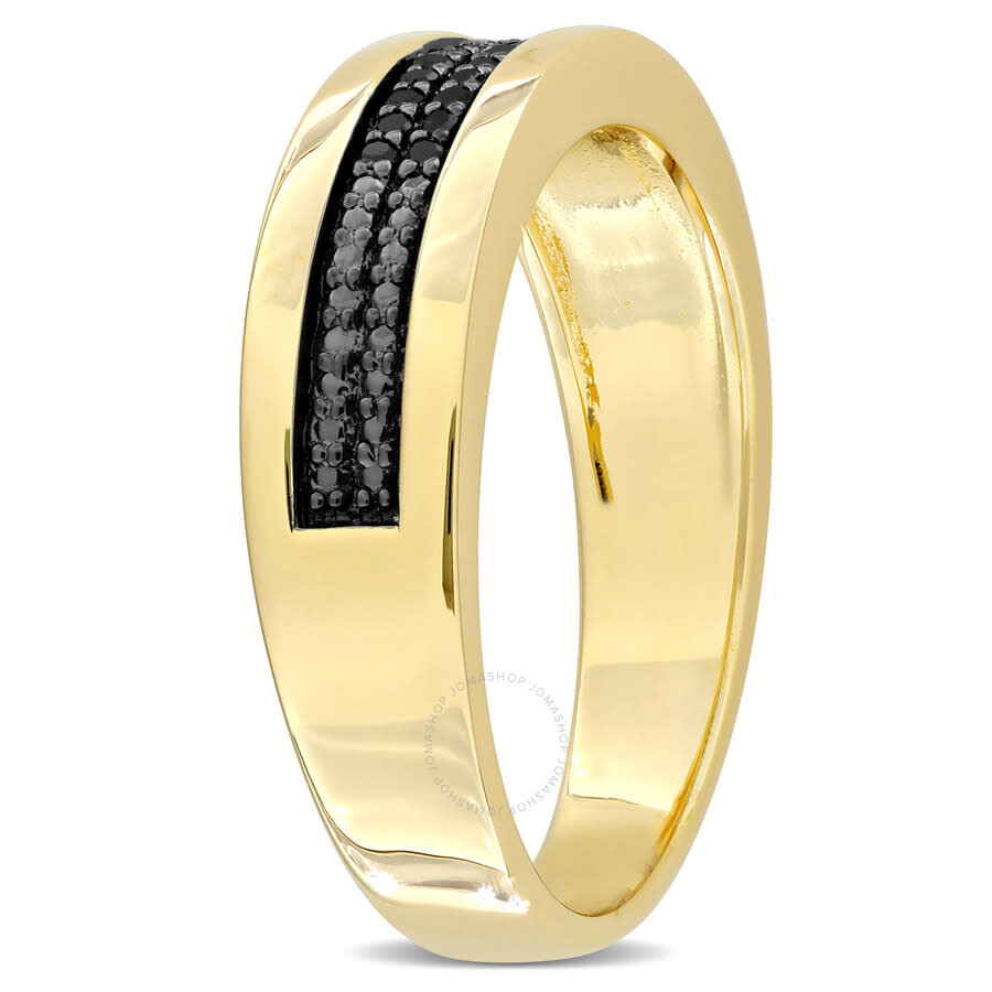 Amour 1/10ct Tdw Black Diamond Men's Double Row Anniversary Band In Yellow Plated Sterling Silver In Yellow