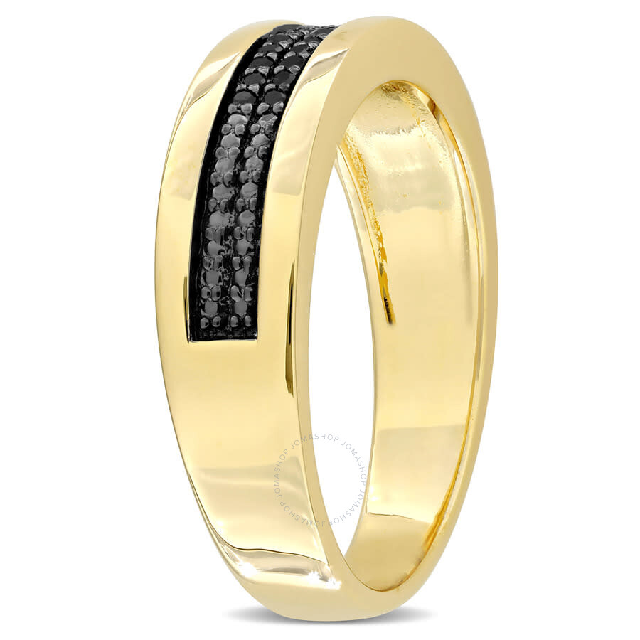 Shop Amour 1/10ct Tdw Black Diamond Men's Double Row Anniversary Band In Yellow Plated Sterling Silver