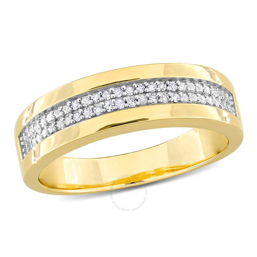 Shop Amour 1/10ct Tdw Diamond Men's Double Row Anniversary Band In Yellow Plated Sterling Silver