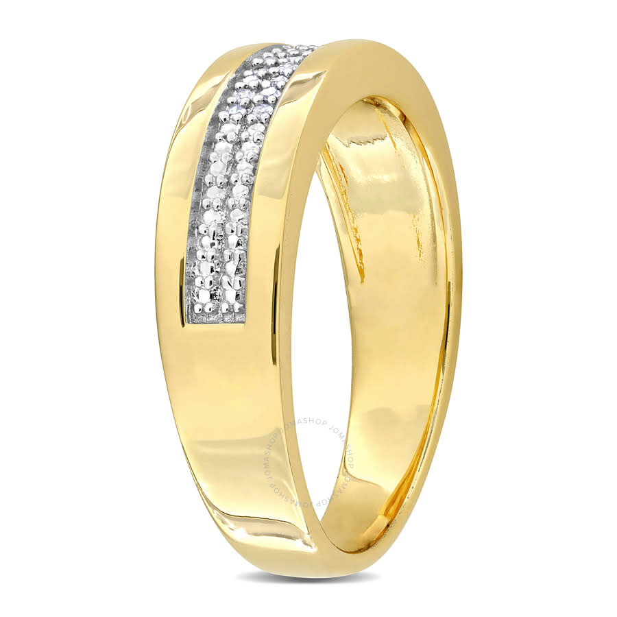 Shop Amour 1/10ct Tdw Diamond Men's Double Row Anniversary Band In Yellow Plated Sterling Silver