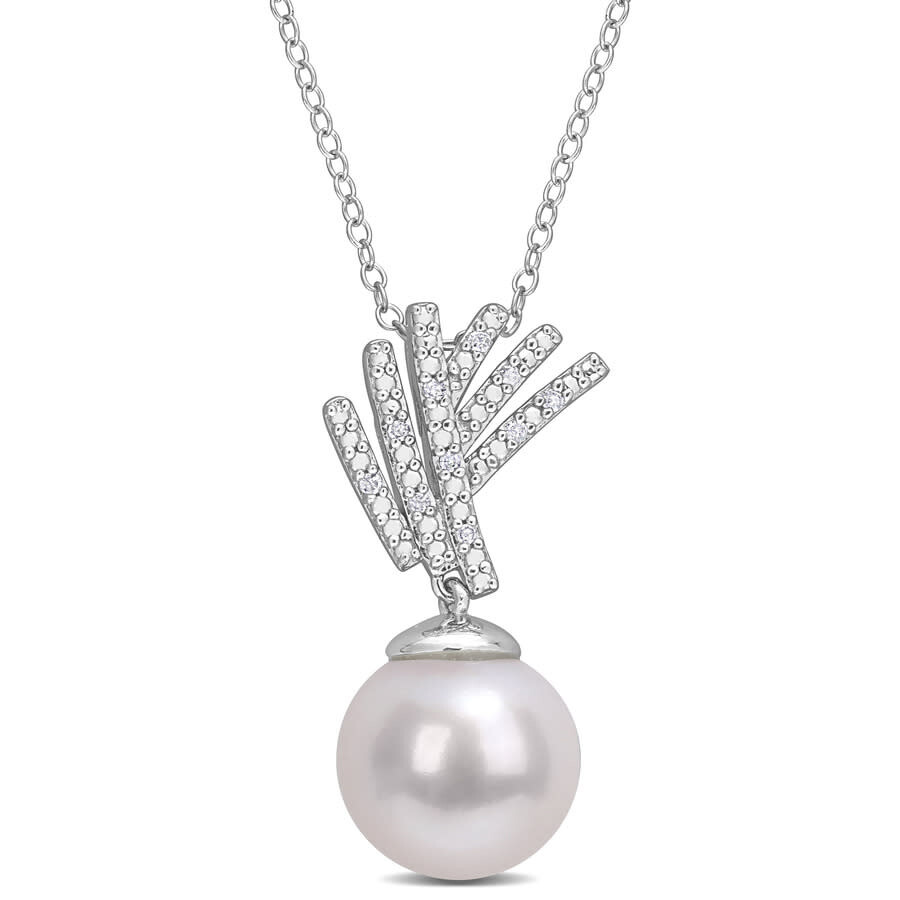 Amour 11-12mm Freshwater Cultured Pearl and Diamond Accent Drop Pendant ...