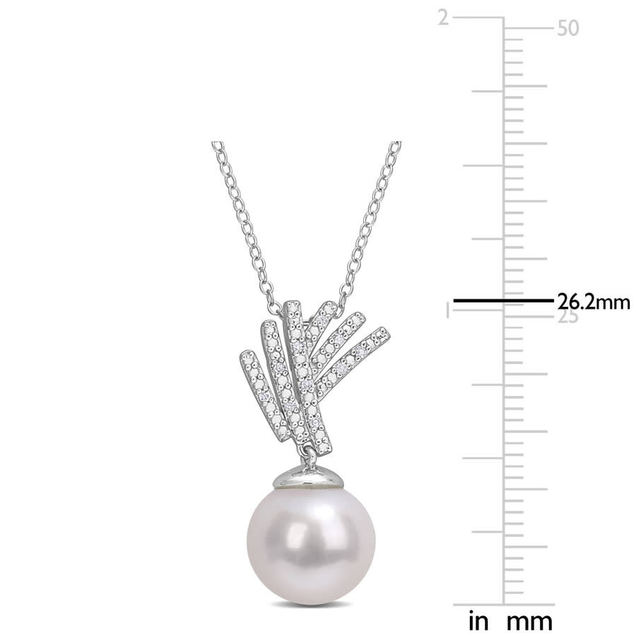 Amour 11-12mm Freshwater Cultured Pearl And Diamond Accent Drop Pendant With Chain In Sterling Silve In White