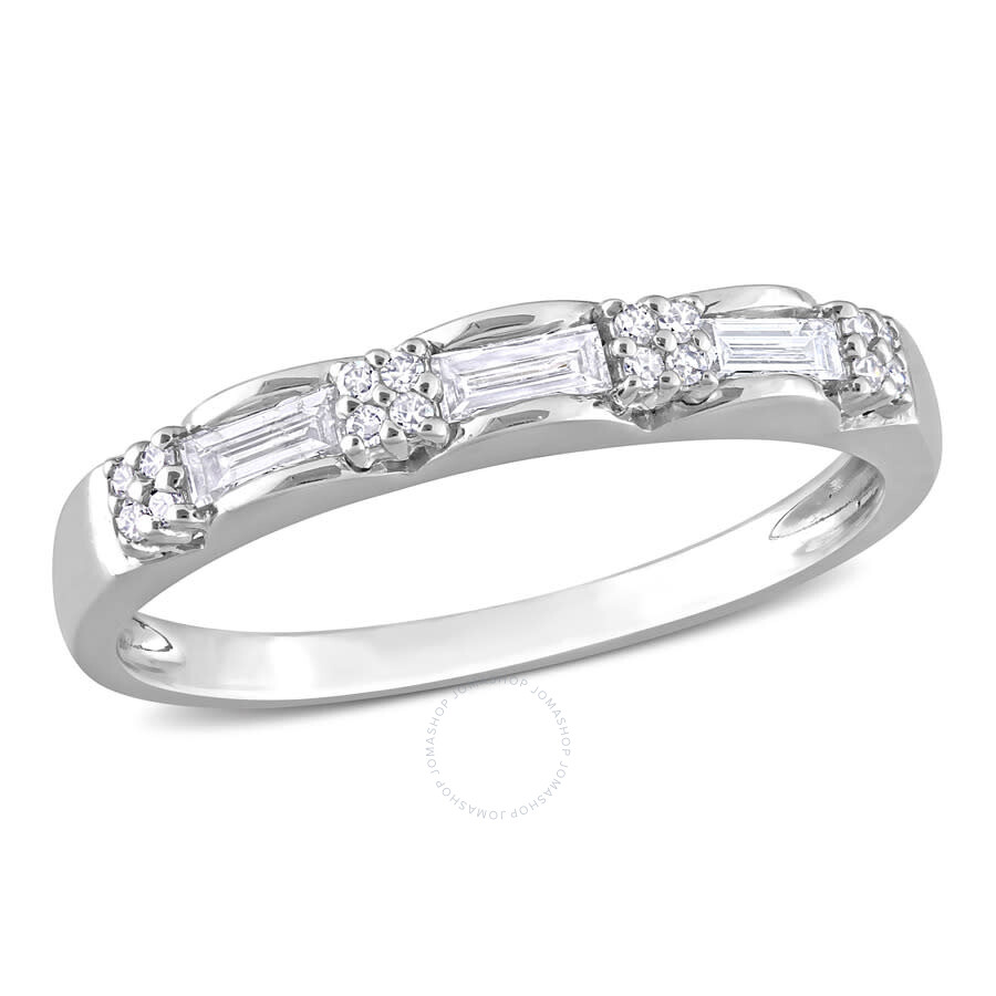 Amour 1/4 Ct Tw Round And Parallel Baguette-cut Diamond Anniversary Ring In Platinum In White