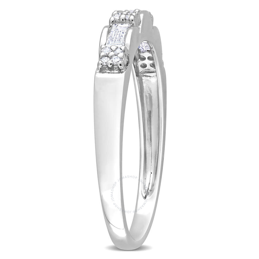 Amour 1/4 Ct Tw Round And Parallel Baguette-cut Diamond Anniversary Ring In Platinum In White
