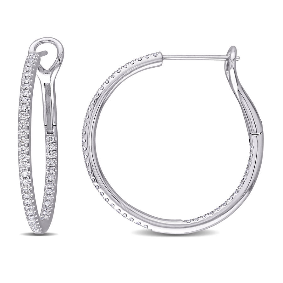 Amour 1/2 CT TW Diamond Vintage Hoop Earrings In 14K White Gold