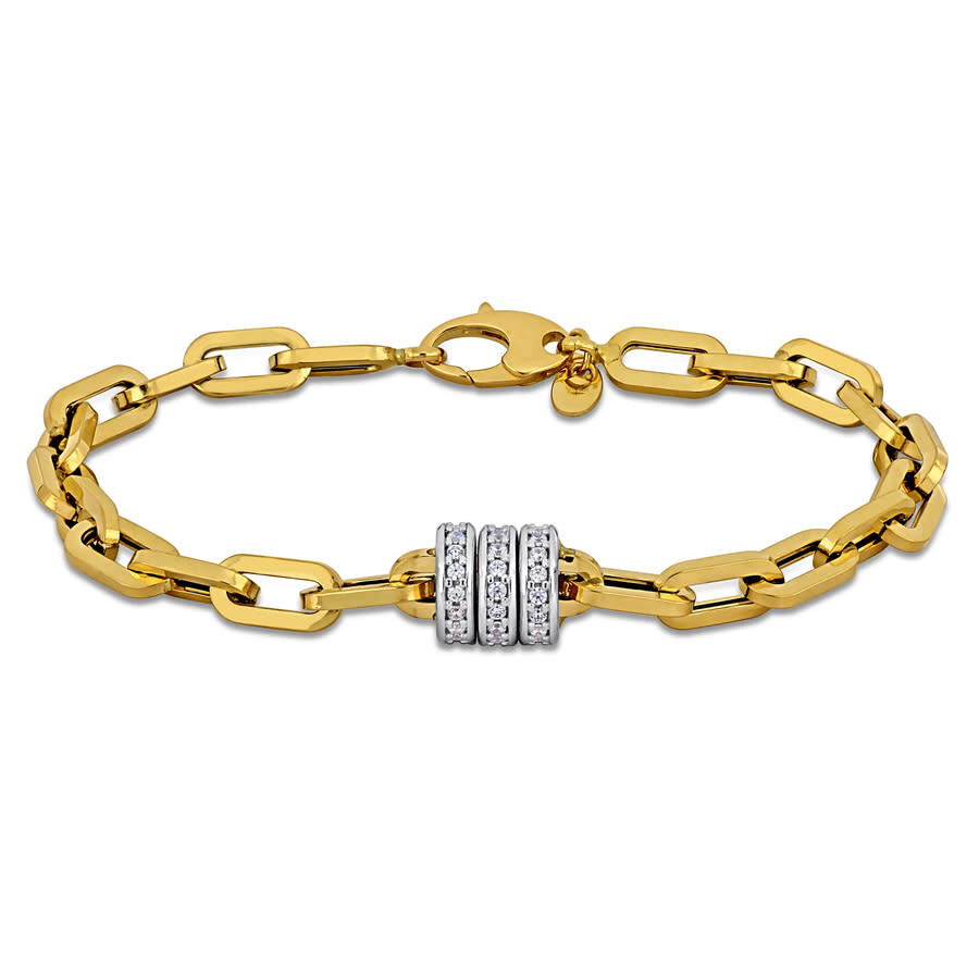 Amour 1/2 Ct Tgw Cubic Zirconiai Rondelle Rectangular Link Bracelet In 14k Two Tone Gold - 7.5 In In Two Tone