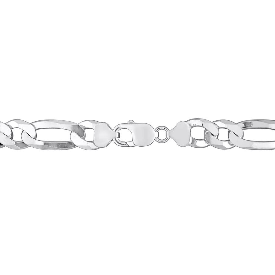 Amour 12.3mm Flat Figaro Chain Anklet In Sterling Silver In White