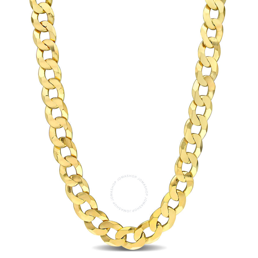 Amour 12.5mm Flat Curb Chain Necklace In Yellow Plated Sterling Silver In Yellow