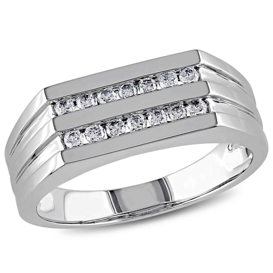 Shop Amour Men's 1/3 Ct Tw Diamond Triple Row Ring In 10k White Gold In Gold / White