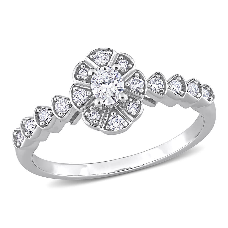 Amour 1/3 Ct Tdw Oval And Round Diamond Vintage Engagement Ring In 14k White Gold In White