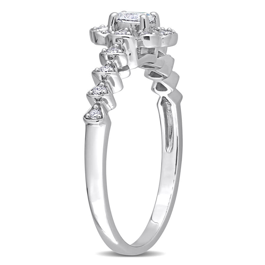 Amour 1/3 Ct Tdw Oval And Round Diamond Vintage Engagement Ring In 14k White Gold In White