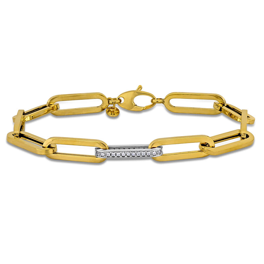 Amour 1/3 Ct Tgw Cubic Zirconia Paperclip Link Bracelet In 14k Two Tone Gold -7.5 In In Two Tone