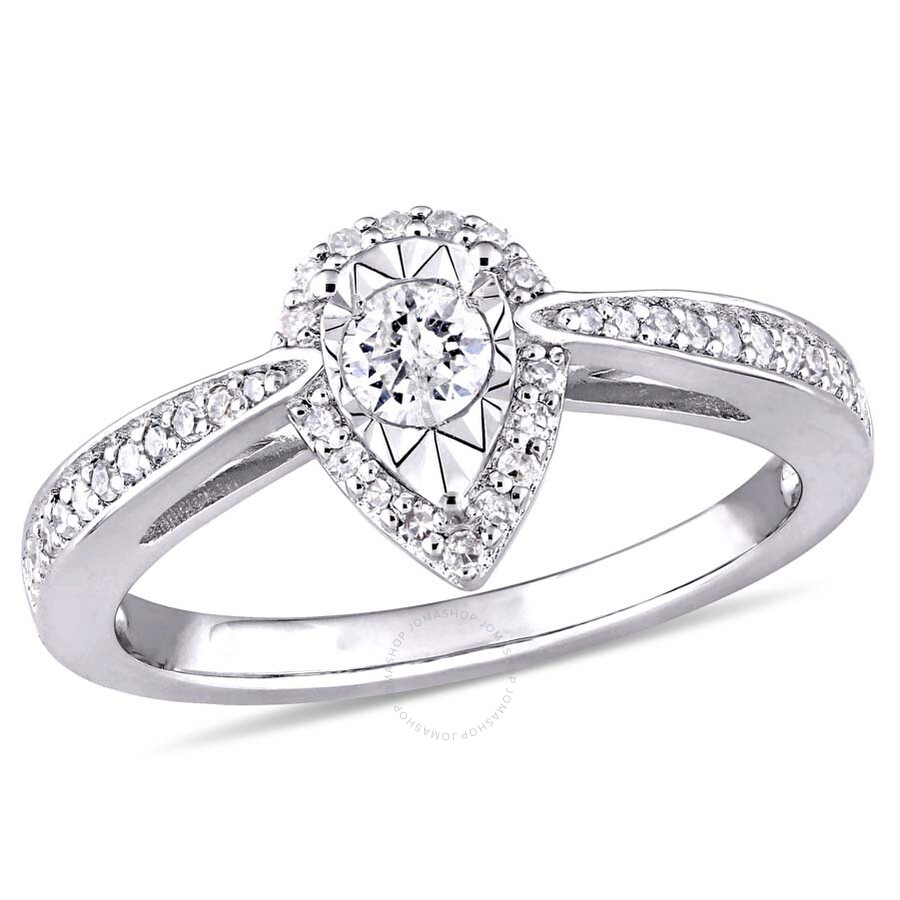Amour 1/3 Ct Tw Diamond Teardrop Halo Ring In Sterling Silver In Silver