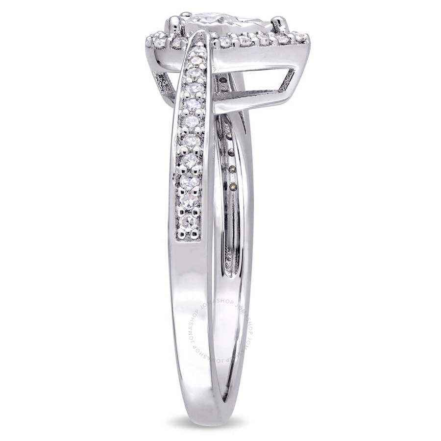 Amour 1/3 Ct Tw Diamond Teardrop Halo Ring In Sterling Silver In Silver