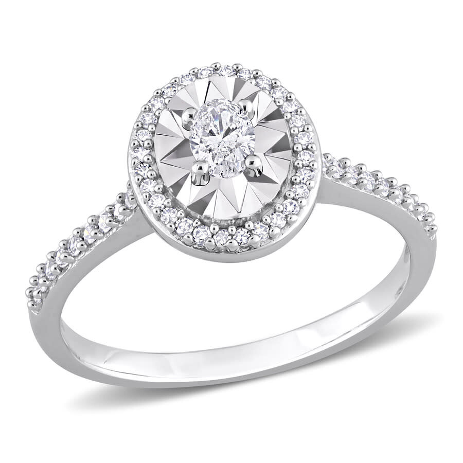 Amour 1/3 Ct Tw Oval And Round-cut Diamond Ring In 14k White Gold In White