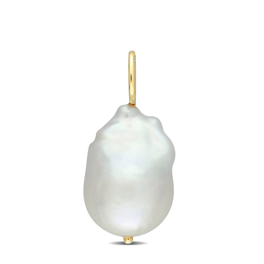Amour 13-14mm Baroque Freshwater Cultured Pearl Pendant In Yellow Plated Sterling Silver (no Chain) In Yellow