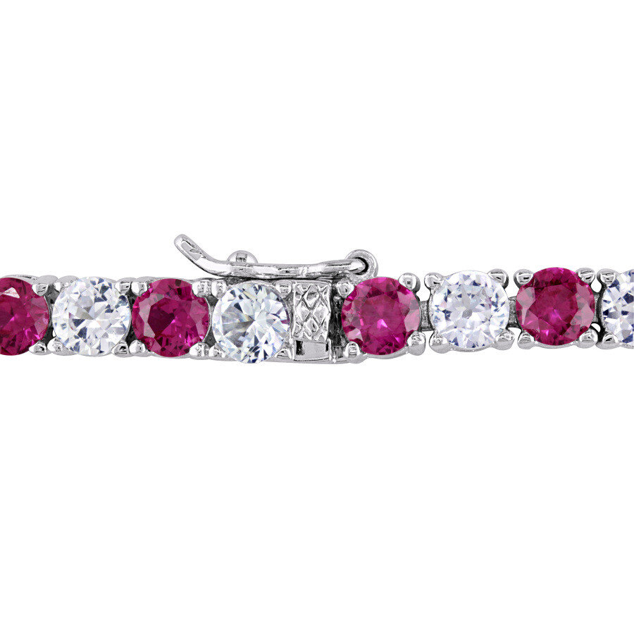 Amour 14 1/2 Ct Tgw Created Ruby And Created White Sapphire Bracelet In Sterling Silver In White