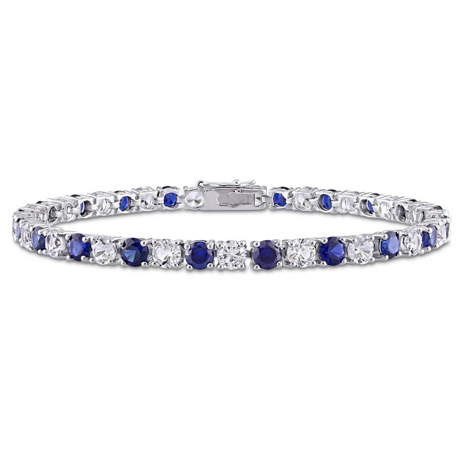 Amour 14 1/4 Ct Tgw Created Blue And White Sapphire Bracelet In Sterling Silver In Blue / Silver / White