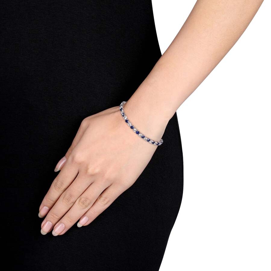 Amour 14 1/4 Ct Tgw Created Blue And White Sapphire Bracelet In Sterling Silver In Blue / Silver / White