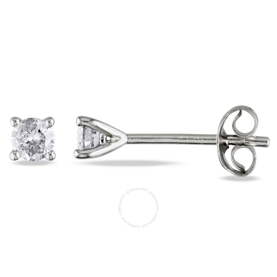 Amour 1/4 Ct Tw Diamond Stud Earrings In Sterling Silver In Silver / White