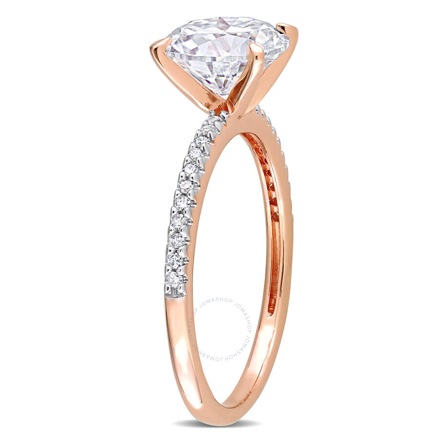 Amour 1 4/5 Ct Tgw Created Moissanite And 1/10 Ct Tdw Diamond Engagement Ring In 14k Rose Gold In Pink