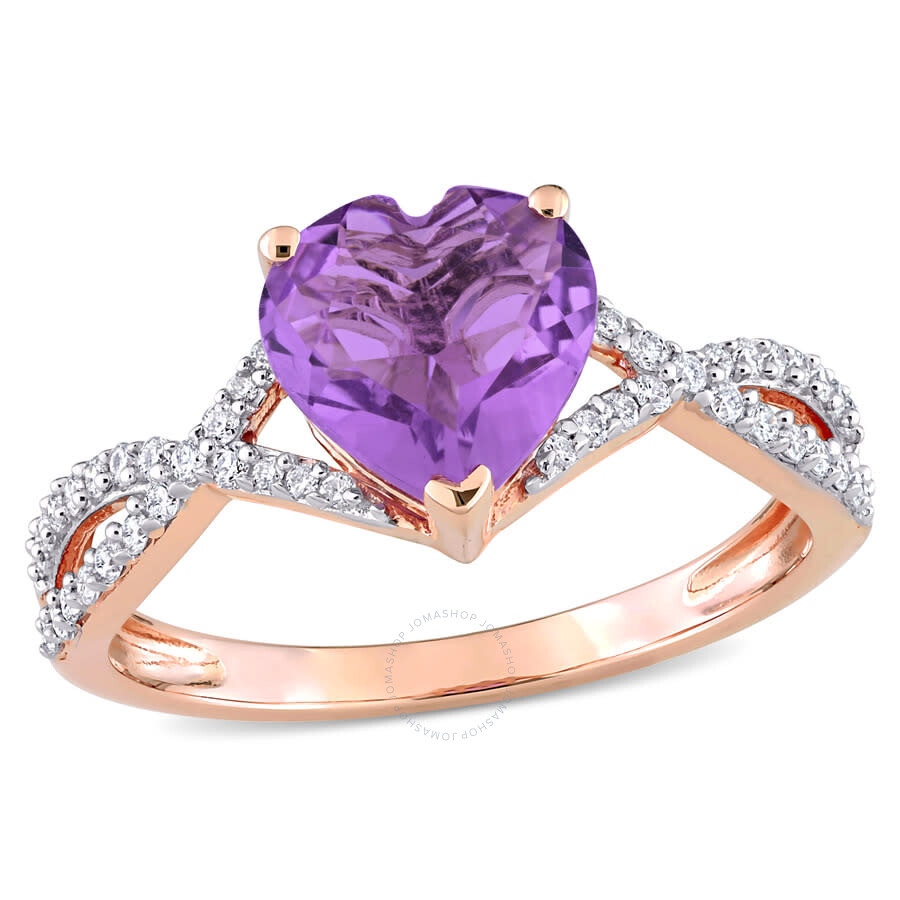 Amour 1 1/2 Ct Tgw Heart Amethyst And 1/5 Ct Tdw Diamond Infinity Ring In 14k Rose Gold In Pink